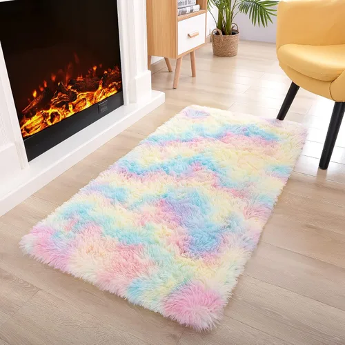 Vista 20 de Noahas Alfombras de Área Grandes y Esponjosas de 5x8 pies para Sala de Estar y Dormitorio, Alfombra Gruesa de Pelo Largo Beige y Blanca, Alfombra