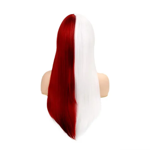 Vista 6 de Baruisi Peluca larga y recta de anime para mujer, peluca de cabello sintético de Halloween rojo y blanco