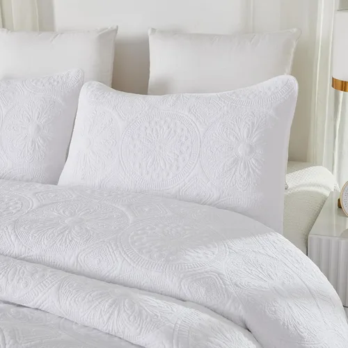 Vista 4 de Brandream juego de cama de lujo de 3 piezas, color blanco, de gran tamaño, juego de edredón, tamaño queen