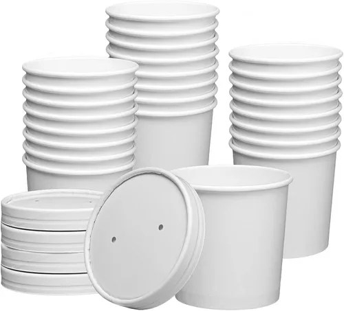 Vista 7 de GUSTO Recipientes de papel blanco de 8 onzas con tapas ventiladas [25 unidades] Tazones de sopa To Go, tazas de helado desechables, ideales