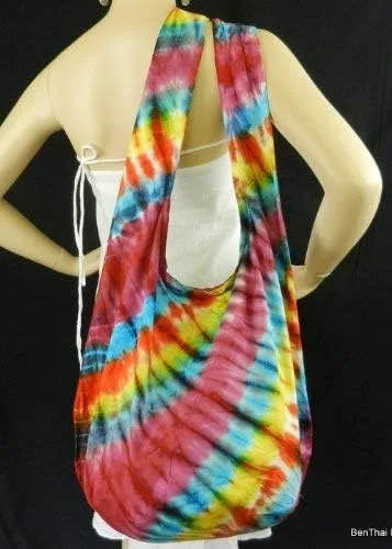 Vista 2 de BenThai Products BTP Tie Dye Sling Crossbody Bolso de hombro de algodón bohemio - Rainbow VF6