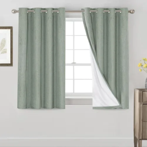 Vista 56 de Cortinas con textura de lino 100% opacas de 64 pulgadas de largo, juego de 2 paneles de cortinas de lino opacas con forro aislante térmico que Arena