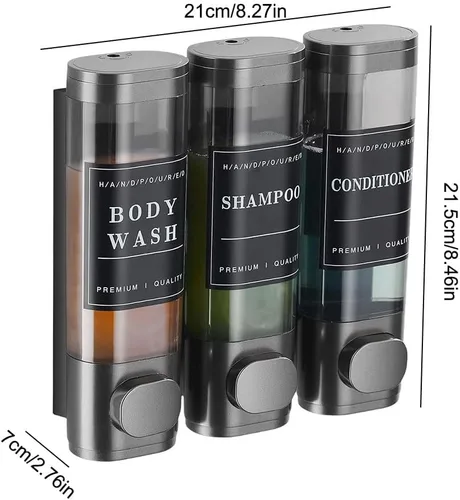 Vista 7 de Shampoo and Conditioner Dispenser 3 Chamber Shower Dispenser No Drill Gray