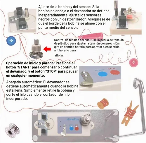 Vista 4 de HimaPro Bobinadora Automática para Máquina de Coser Bobinadora Eléctrica - Bobinadora Eléctrica - Ranura Ajustable para Bobina - Experiencia