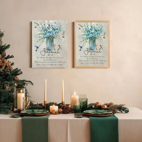Vista 2 de LLEEMPI Arte de pared de las Escrituras cristianas, decoración de pared con versículos de la Biblia, pintura en lienzo de flores de acuarela, póster