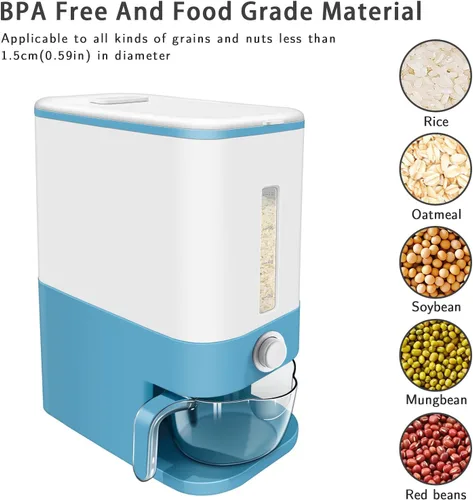 Vista 7 de Lenwi Dispensador de arroz de 22 a 25 libras, recipientes grandes de almacenamiento de alimentos secos de cereales con taza medidora, sin BPA