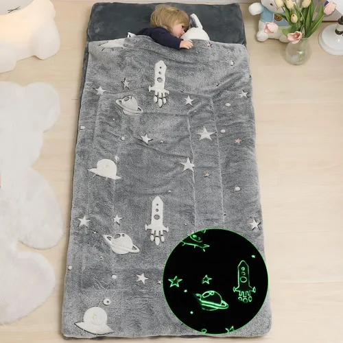 Vista 7 de Saco de dormir para niños y niñas que brilla en la oscuridad, saco de dormir luminoso y suave, tapete para siesta preescolar, guardería, jardín