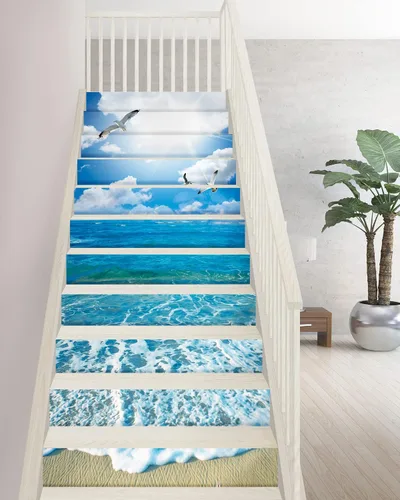 Vista 9 de FLFK Calcomanías para escaleras - Adhesivos para escaleras, Calcomanías autoadhesivas para escalones de Sunrise Coast, para decoración del hogar