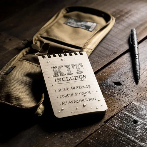 Vista 6 de Rite in the Rain All-Weather - Kit de cuaderno con espiral en parte superior de 3 x 5", funda de tela CORDURA, cuaderno amarillo y bolígrafo