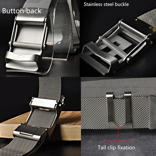 Vista 6 de Cinturón para hombre, cinturón de metal 3D con letras huecas automáticas con hebilla de acero inoxidable