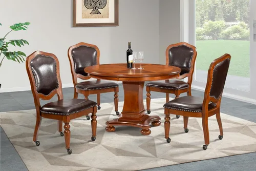 Vista 6 de Sunset Trading Juego de mesa de comedor Bellagio de 5 piezas, tapa de póquer reversible con portavasos