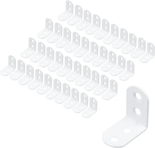 Vista 8 de Coshar 20 soportes de hierro en L para juntas de ángulo recto, soportes resistentes para estantes flotantes, mesa de madera, color blanco