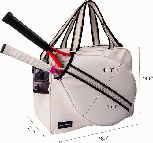Vista 3 de Remobia Hicol Bolso deportivo grande de piel sintética blanca para mujer, bolsa de hombro para raqueta de tenis, bolsa de mano de tenis para 2