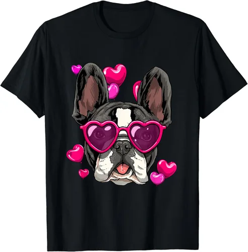 Vista 2 de Camiseta de perro Bulldog francés para el día de San Valentín, Negro