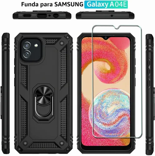 Vista 3 de Funda para Samsung Galaxy A04E con [2 unidades] Protector de pantalla de vidrio templado, para Galaxy A04e Heavy Duty Armor [Grado Militar]