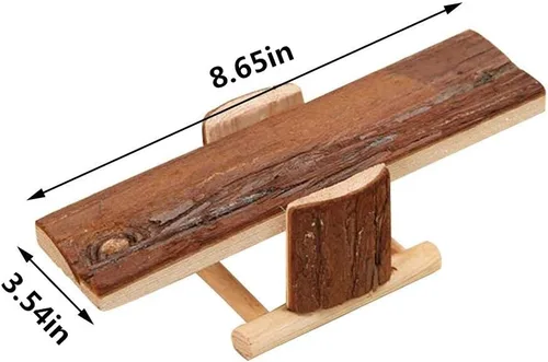 Vista 2 de Litewoo Plataforma de balancín de madera natural para animales pequeños, hámster, jerbo, ardilla, ratón, ejercicio, juguete, dientes, masticar