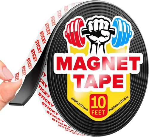 Vista 9 de Cinta magnética súper adhesiva (3.3 pies x 1/2 pulgada / 3.3 ft x 0.5 in) - Tira magnética fuerte con respaldo adhesivo para bricolaje