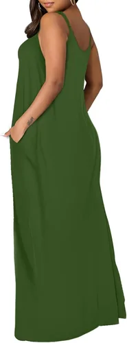 Vista 4 de OFEEFAN - Maxivestido de verano para mujer, diseño con tirantes delgados y bolsillos