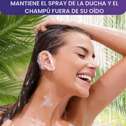 Vista 6 de 100 fundas desechables para los oídos para la ducha, tapas de plástico Cubiertas para los oídos para tinte para el cabello y color de salón, borde