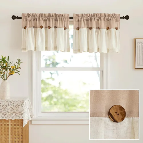 Vista 13 de NICETOWN Cenefa con textura de lino para ventana de cocina y sala de estar, filtrado de luz, estilo campestre bohemio, con bolsillo para barra, 2