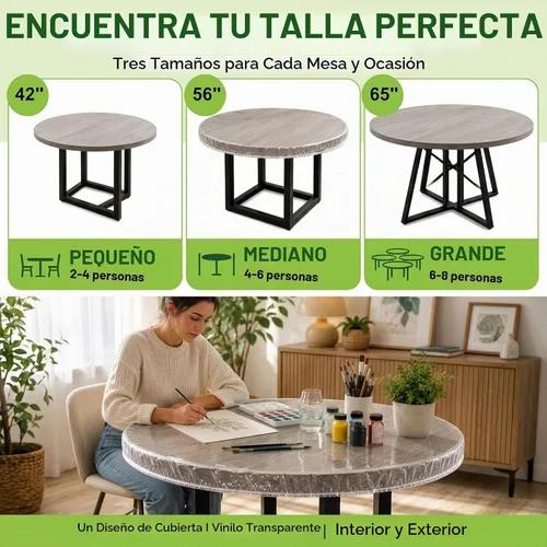 Vista 2 de Evelots Cubierta redonda transparente de vinilo ajustable, impermeable, se