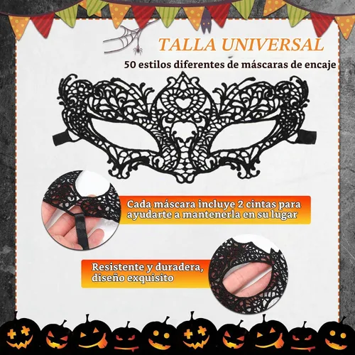 Vista 2 de Chivao - 50 máscaras de encaje para mujer, fiesta de Halloween, color negro