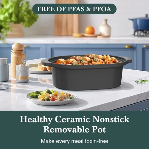 Vista 6 de Olla de Cocción Lenta Programable de 6 Cuartos con Recipiente Antiadherente Saludable Extraíble - Pequeño Electrodoméstico de Cocina para Cenas