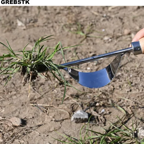 Vista 5 de GREBSTK - Horquilla de mano de acero inoxidable con mango de madera de haya, herramienta de jardín para airear, plantar, esparcir mantillo, quitar