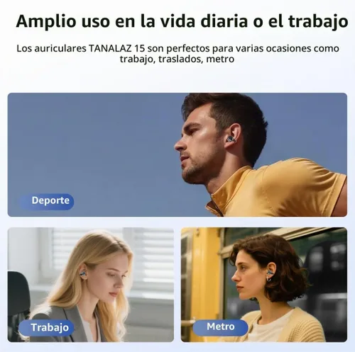 Vista 5 de Auriculares de oreja abierta I5, auriculares inalámbricos Bluetooth 6.0 para iPhone y Android, gimnasio y correr, IPX5 a prueba de sudor, tiempo