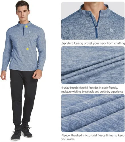 Vista 2 de BALEAF Camisas de correr con cremallera de 14 para hombre, de manga larga, con bolsillo trasero
