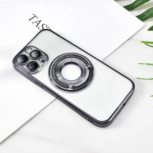 Vista 7 de Funda magnética con soporte invisible para iPhone 15 Pro Max, compatible con MagSafe, protector de lente de cámara integrado, chapado de lujo