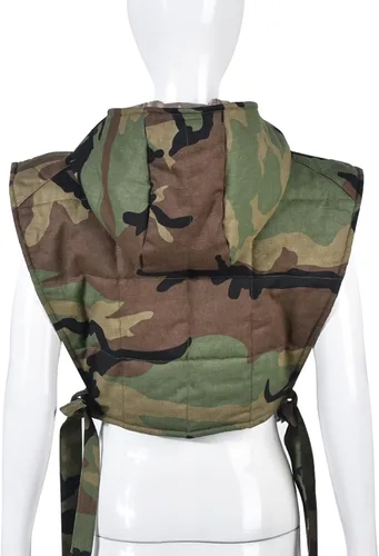 Vista 2 de Bnigung Chaleco acolchado de mezclilla para mujer, Y2K, sin mangas, con capucha, acolchado, con burbujas