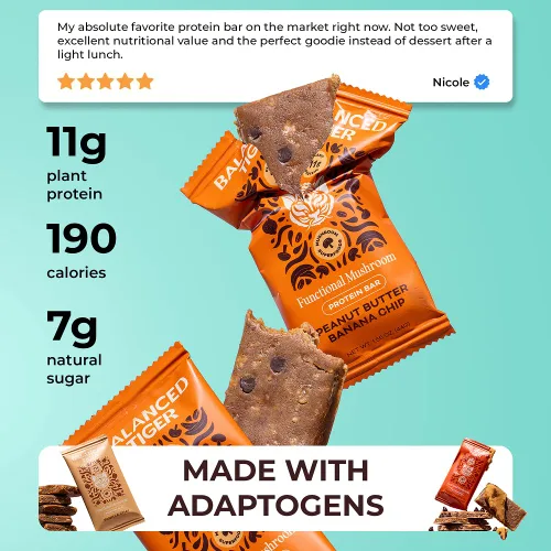 Vista 6 de Balanced Tiger Barras de proteínas veganas Barras de proteína a base de plantas con hongos funcionales – Melena de león, Shitake, Reishi y Maitake