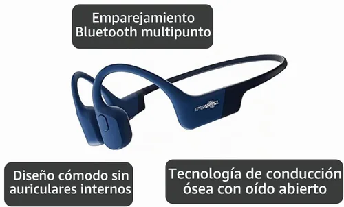 Vista 2 de AFTERSHOKZ Aeropex Auriculares inalámbricos de conducción ósea de oído abierto, clasificación IP67, eclipse azul