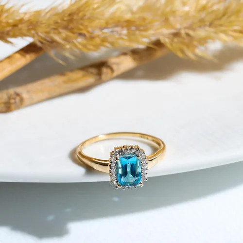 Vista 3 de YoTreasure Anillo de compromiso de oro amarillo sólido de 10 quilates con topacio azul Londres de 1.34