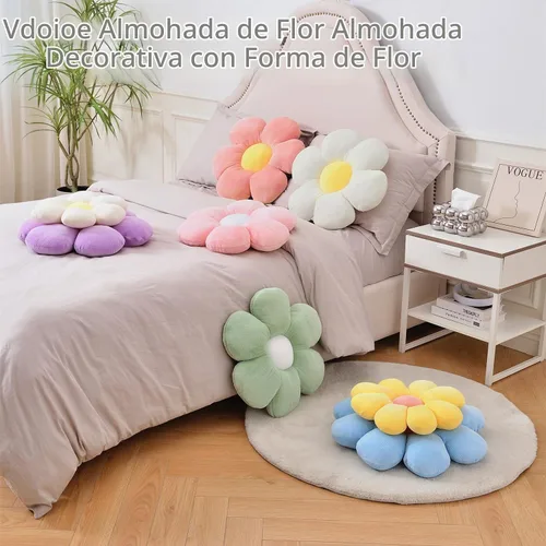 Vista 4 de Almohada de flores, almohadas azules, lindas margaritas, cojín decorativo para el hogar, para cama, sofá, sofá