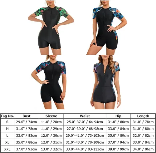 Vista 6 de OLEMEK Traje de baño de una pieza para mujer, manga corta, control de abdomen, cremallera, protección UPF 50+