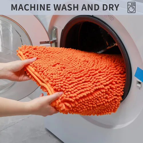 Vista 7 de Alfombra de baño de felpilla, extra suave y absorbente, alfombra de baño lanuda antideslizante, lavable a máquina, 20 x 32 pulgadas, color naranja
