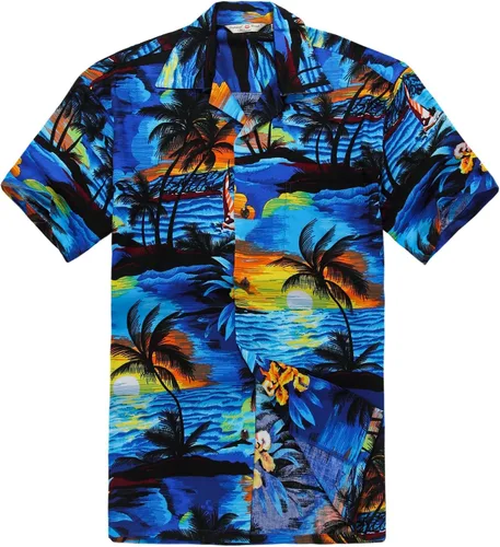 Vista 2 de Maxi vestido sin mangas hawaiano Luau Aloha a juego en azul sol
