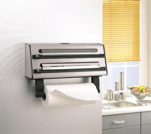 Vista 2 de Emsa Dispensador Triple Rollo "Contura" de Acero Inoxidable, Plata/Negro