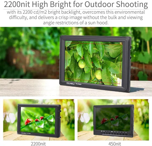 Vista 3 de FEELWORLD FW279S 7 pulgadas ultra brillante 2200nit cámara DSLR Monitor de campo luz diurna visible alto brillo Full HD 1920x1200 3G SDI 4K HDMI