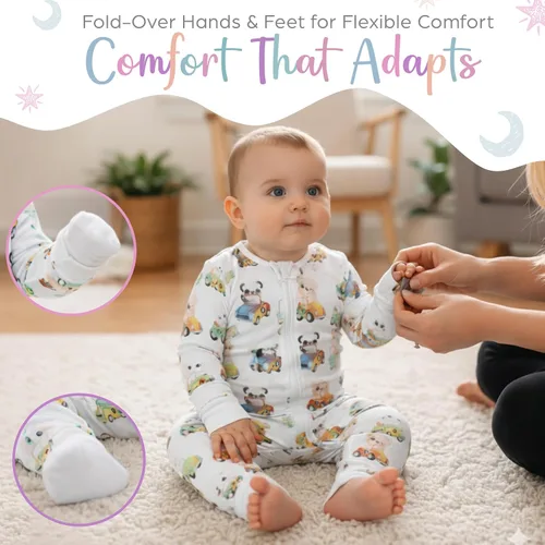 Vista 12 de CubbieMoon Bamboo Viscose Baby Pajamas 2 Way Zip for Diaper Change 0 to 24 Month Soft Stretchy Sleeper 2 Pack