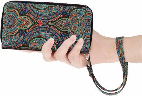 Vista 7 de HAWEE Cartera de teléfono celular para mujer con doble cremallera y correa de muñeca extraíble
