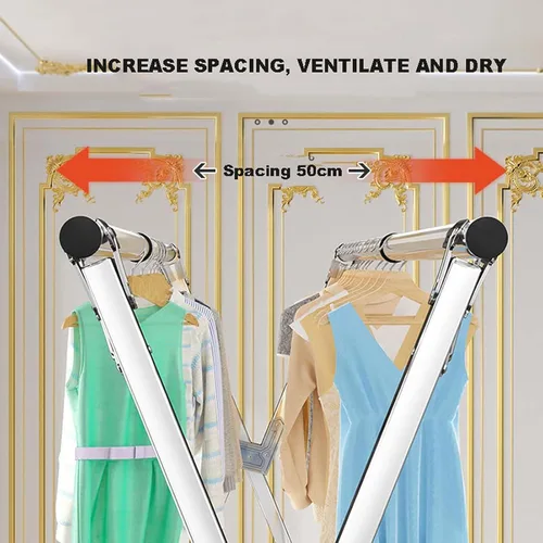 Vista 3 de Clothes Drying Rack, Foldable &Length Adjustable Space Saving Garment Rack, Heavy Duty Stainless Steel Laundry Drying Rack,1.6m