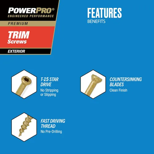 Vista 2 de Power Pro 48630 Tornillos de molde, #8 x 1-5/8", tornillos multiusos para madera, cubierta, compuesto y moldura exterior, resistente a la corrosión