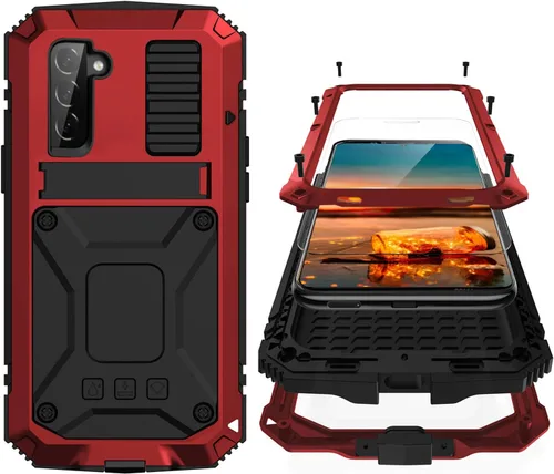 Vista 19 de Simicoo Samsung S22 - Funda de metal con protector de pantalla y protector de cámara, resistente a los golpes, con soporte, cubierta completa