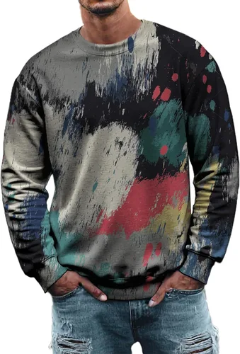 Vista 20 de MARSVOVO Sudadera para hombre 2025 para otoño e invierno, cuello redondo, básica, holgada, cómoda, cálida, moderna, casual, estampado, sin botones