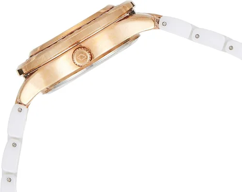 Vista 3 de Akribos XXIV - Reloj baguette de cristal para mujer, 12 marcadores de hora de cristal genuino en la esfera de nácar y pulsera de cerámica - AK781
