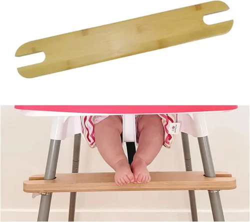 Vista 2 de Reposapiés para silla alta, antideslizante y ajustable de madera de bambú natural para silla alta de bebé con 4 anillos de goma, compatible