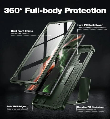 Vista 6 de Dexnor Funda para Samsung Galaxy Note 10+ Plus, [protector de pantalla y soporte integrados] Protección de grado militar de servicio pesado a prueba